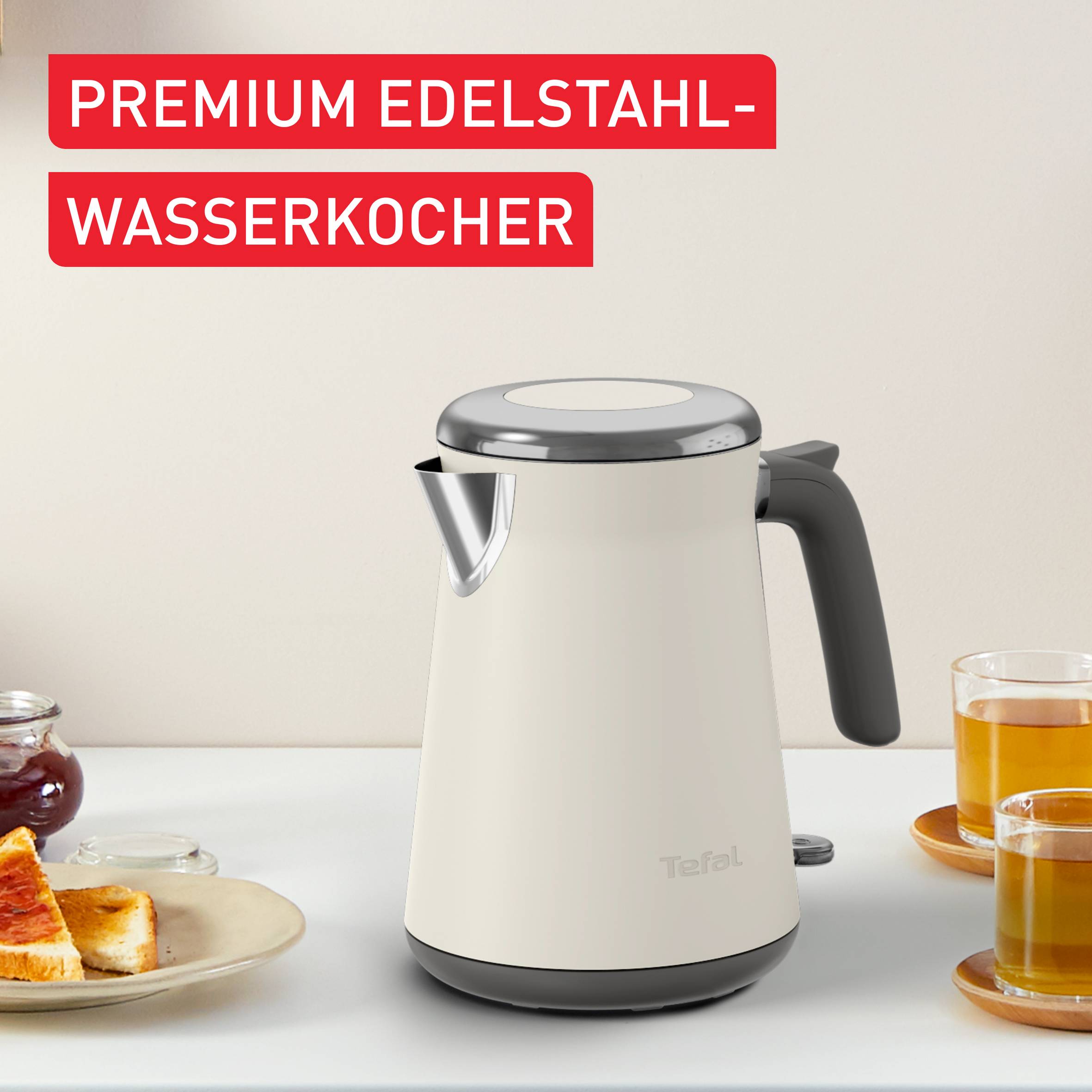 Edelstahlwasserkocher Collection, Automatische Abschaltung mit Kontrollleuchte, Ein-Tassen-Anzeige, Cremebeige-Metallic matt
