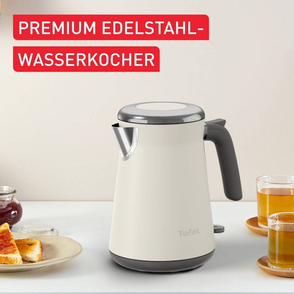 Edelstahlwasserkocher Collection, Automatische Abschaltung mit Kontrollleuchte, Ein-Tassen-Anzeige, Cremebeige-Metallic matt