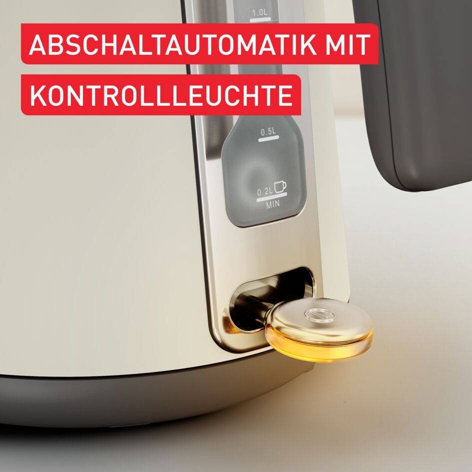 Edelstahlwasserkocher Collection, Automatische Abschaltung mit Kontrollleuchte, Ein-Tassen-Anzeige, Cremebeige-Metallic matt