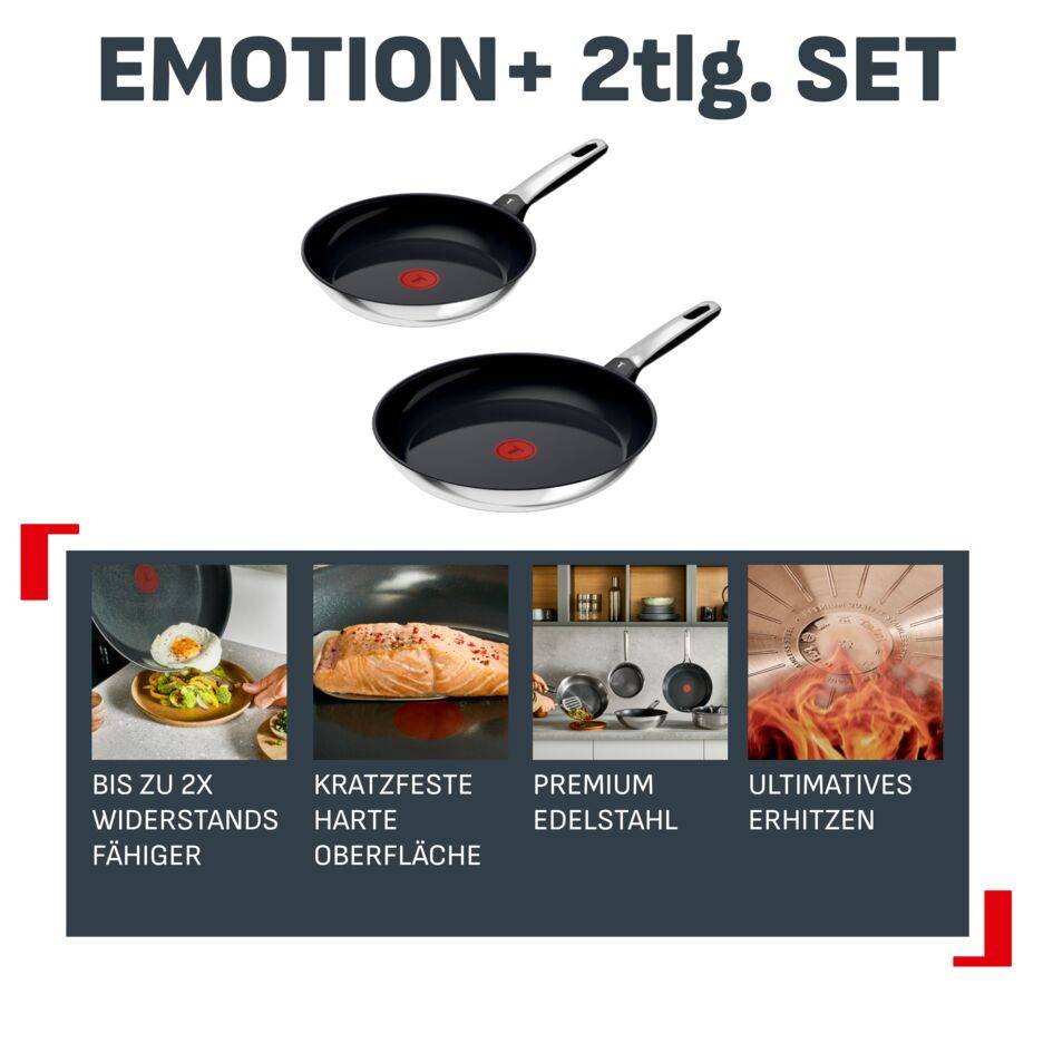 Emotion+ 2teiliges Pfannenset 24/28cm, Premium Edelstahl, Keramik Antihaftversiegelung, Induktion