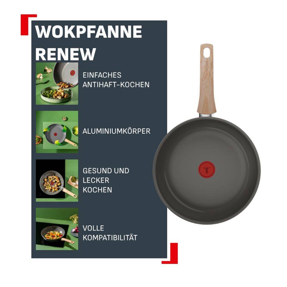 Renew, Wokpfanne 28 cm, Antihaft-Keramikbeschichtung