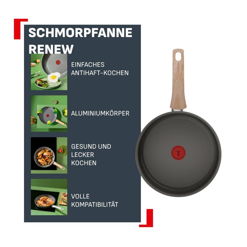 Renew, Schmorpfanne 24 cm +Deckel, Antihaft-Keramikbeschichtung