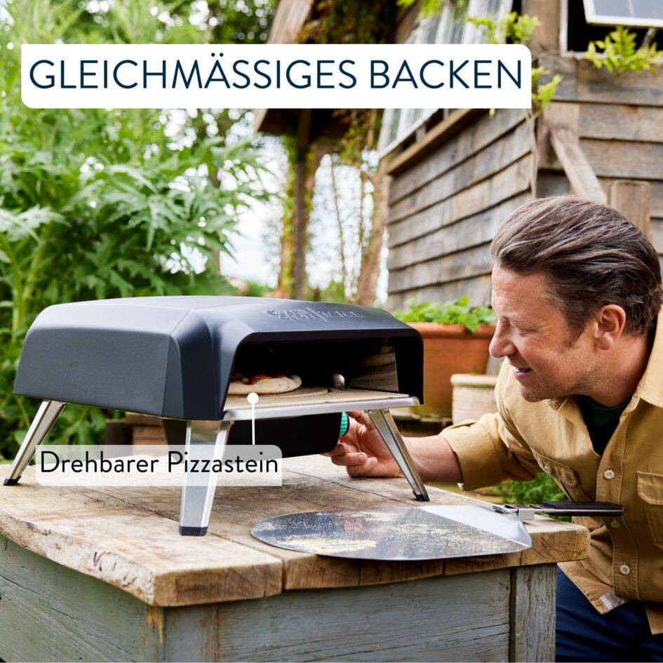 Jamie Oliver by Tefal Pizzaofen für Zuhause, Gas-Pizzaofen, 360° drehbarer Pizzastein