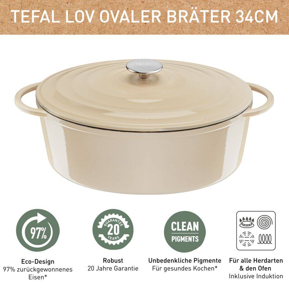 Lov Gusseisen Ovaler Bräter 34cm beige E25806