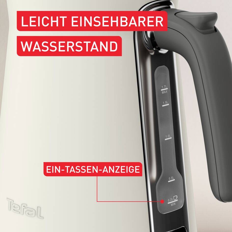 Edelstahlwasserkocher Collection, Automatische Abschaltung mit Kontrollleuchte, Ein-Tassen-Anzeige, Cremebeige-Metallic matt