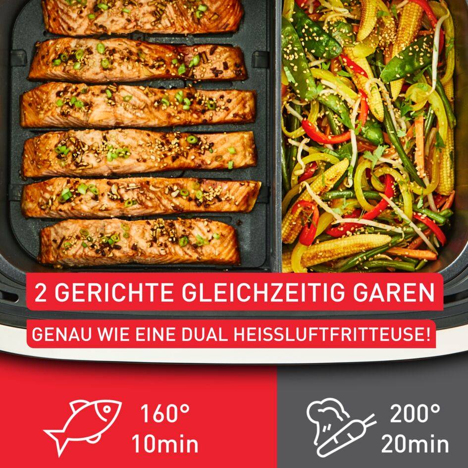 Dual Easy Fry Flex, Heißluftfritteuse, FlexCook Trennwand, 9L, EY9228
