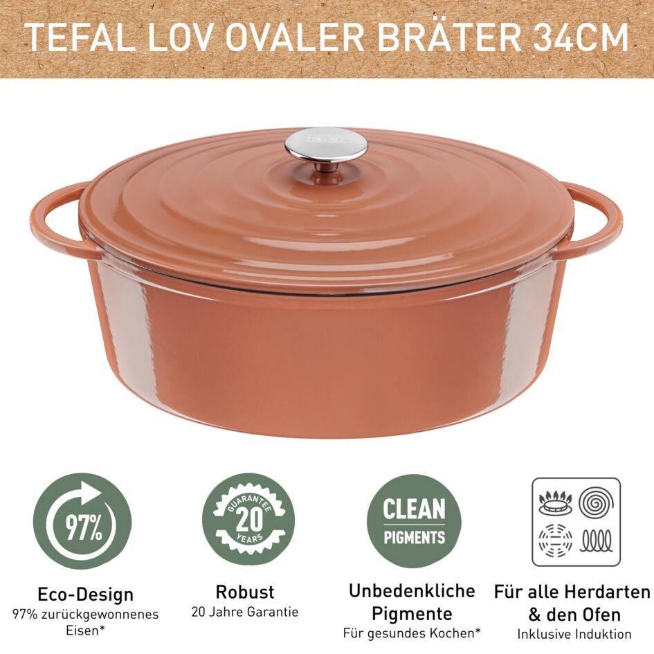 Lov Gusseisen Ovaler Bräter 34 cm terracotta orange E26006