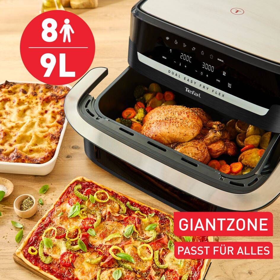 Dual Easy Fry Flex, Heißluftfritteuse, FlexCook Trennwand, 9L, EY9228