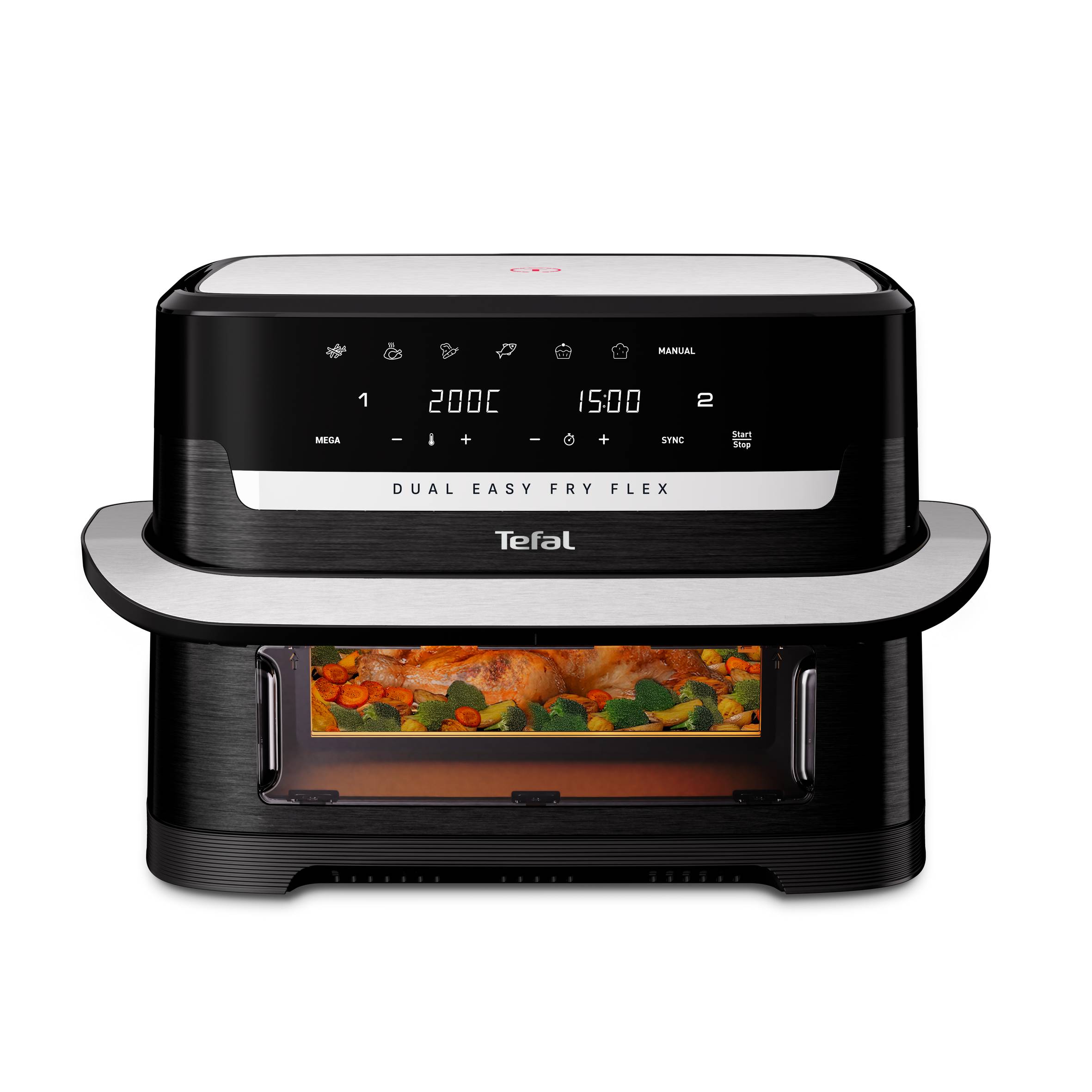 Dual Easy Fry Flex, Heißluftfritteuse, FlexCook Trennwand, 9L, EY9228