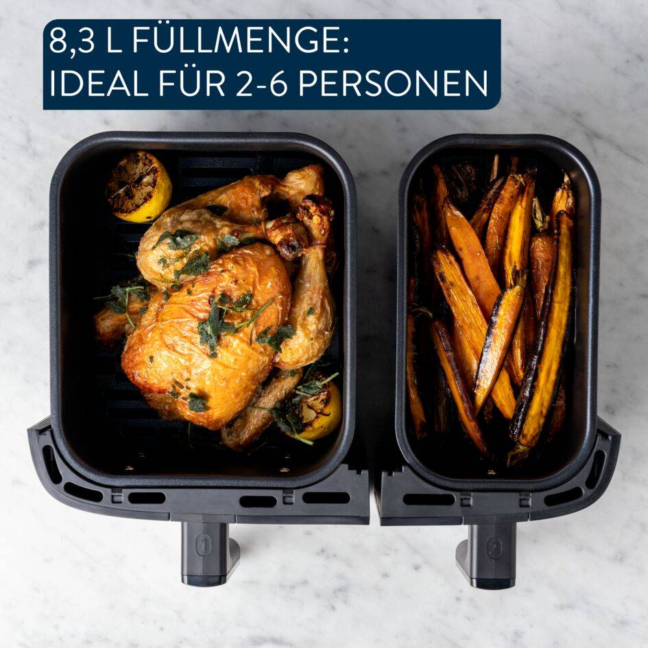 Jamie Oliver by Tefal Dual Drawer Heißluftfritteuse, 8,3 l/2,2 kg Schubladen