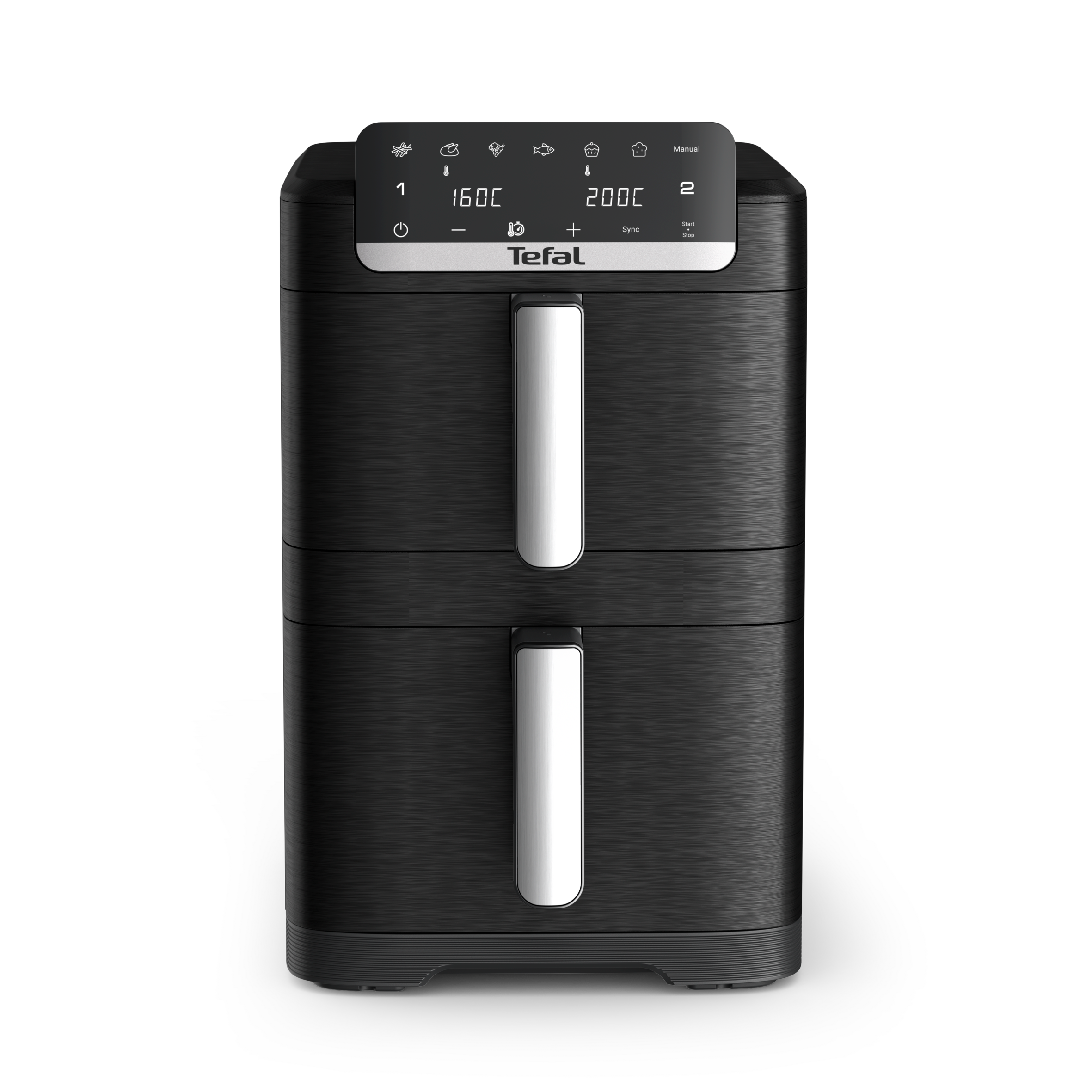 Easy Fry Crispy Stack, Doppelkammer-Heißluftfritteuse, platzsparend und kompakt