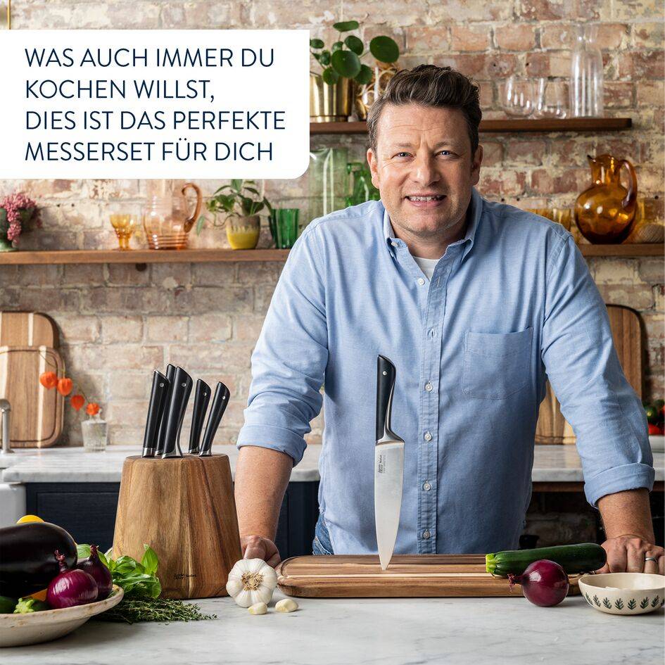 Jamie Oliver 6-tlg. Messerblock (Koch-, Santoku-, Brot-, Fleisch-, Universal- und Schälmesser + Block) K267S7