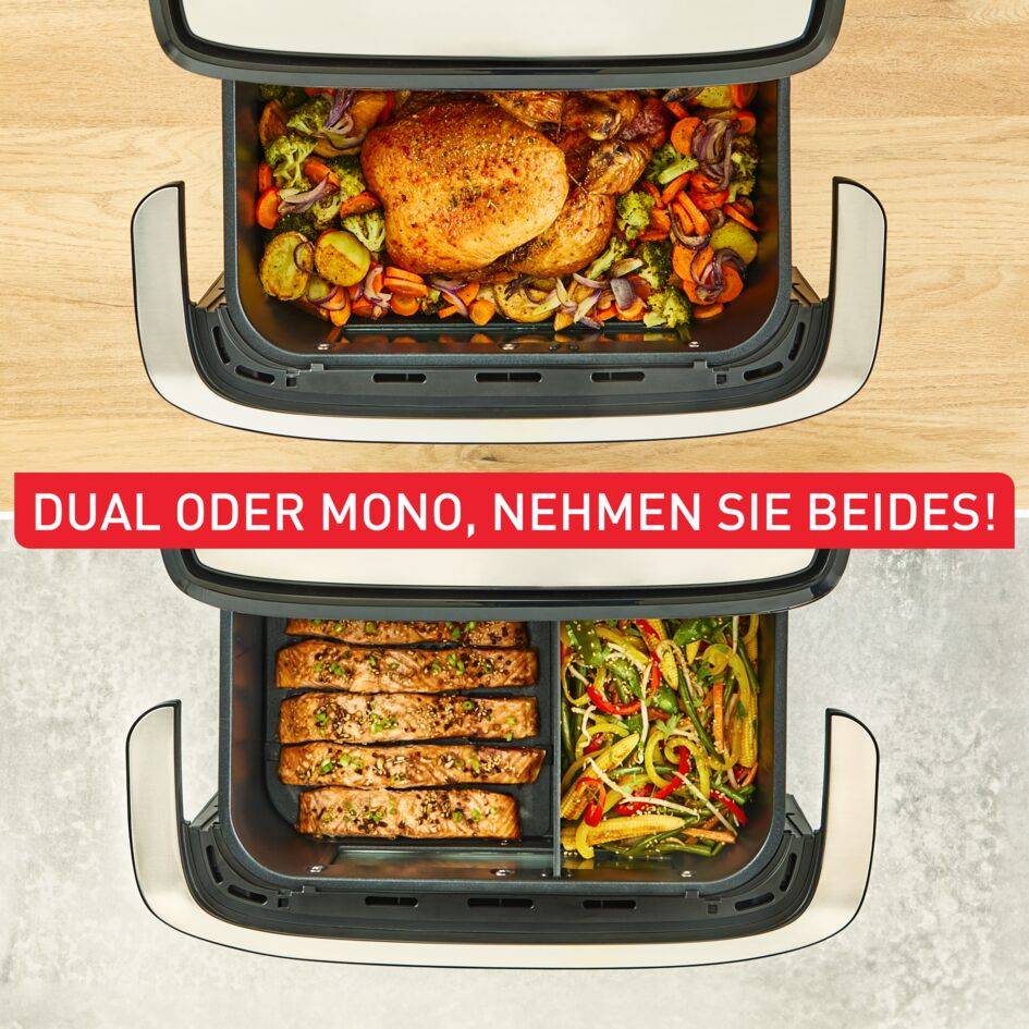 Dual Easy Fry Flex, Heißluftfritteuse, FlexCook Trennwand, 9L, EY9228