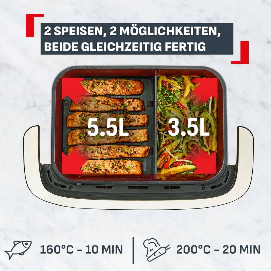 Ever Fry Dual Flex, Heißluftfritteuse, flexibles Doppelkammer-Heißluftfrittieren, 9 L Fassungsvermögen