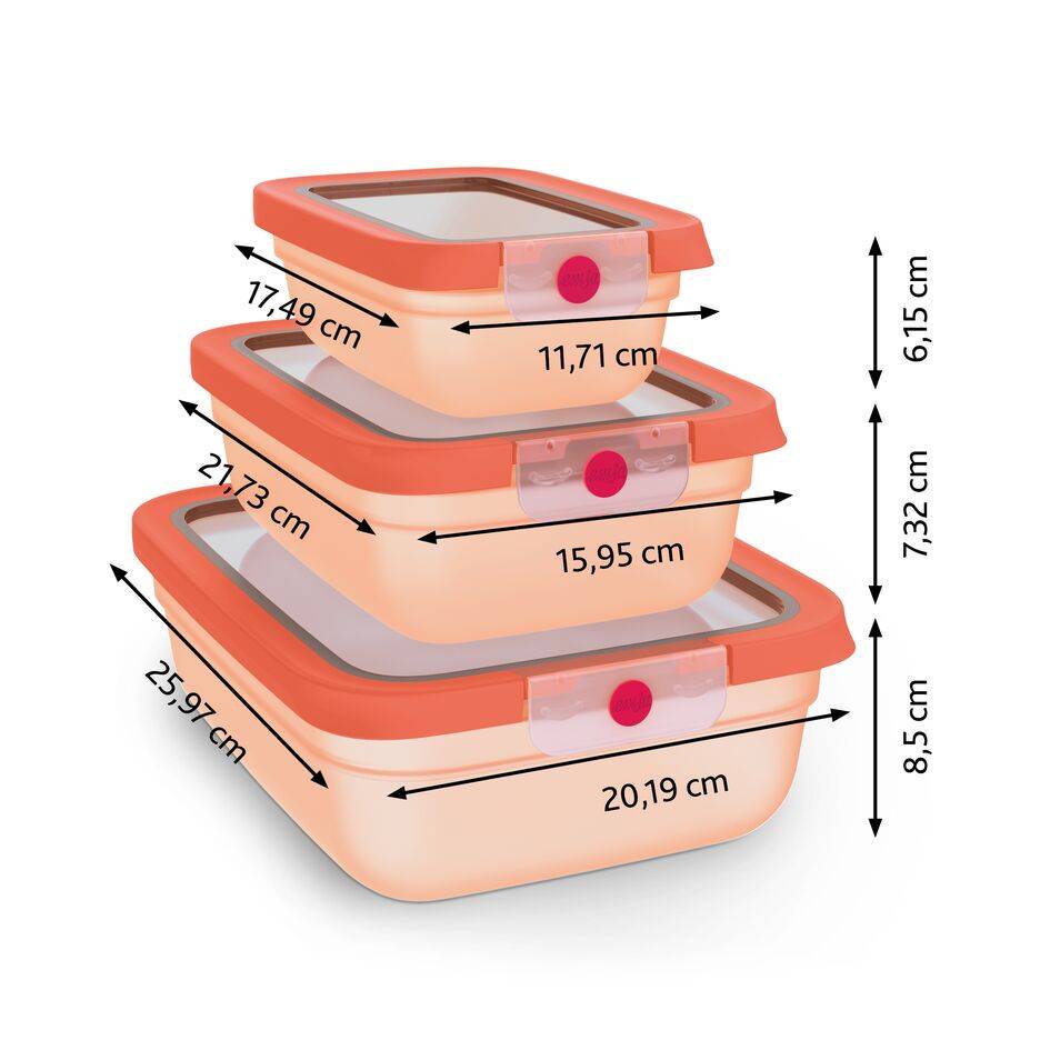 oneClick Frischhaltedosen 3-teiliges Space Saving Set (0,5 / 1,2 / 2,3 L) N12303