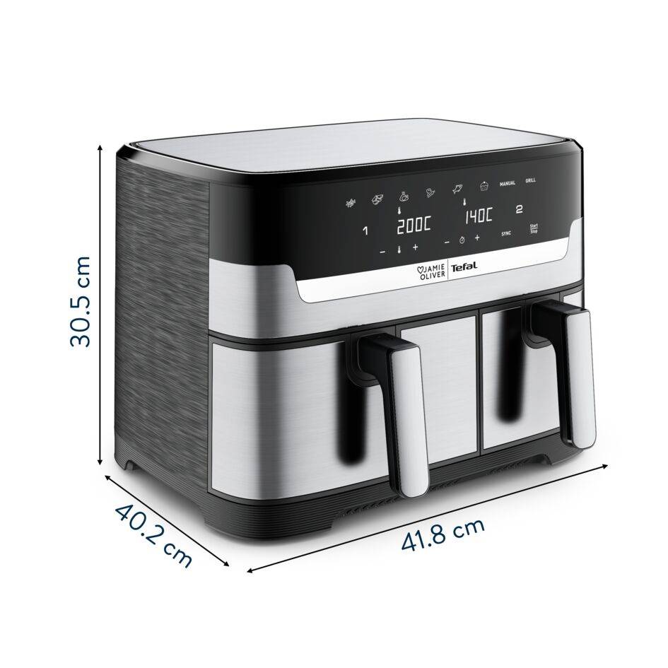 Jamie Oliver by Tefal Dual Drawer Heißluftfritteuse, 8,3 l/2,2 kg Schubladen
