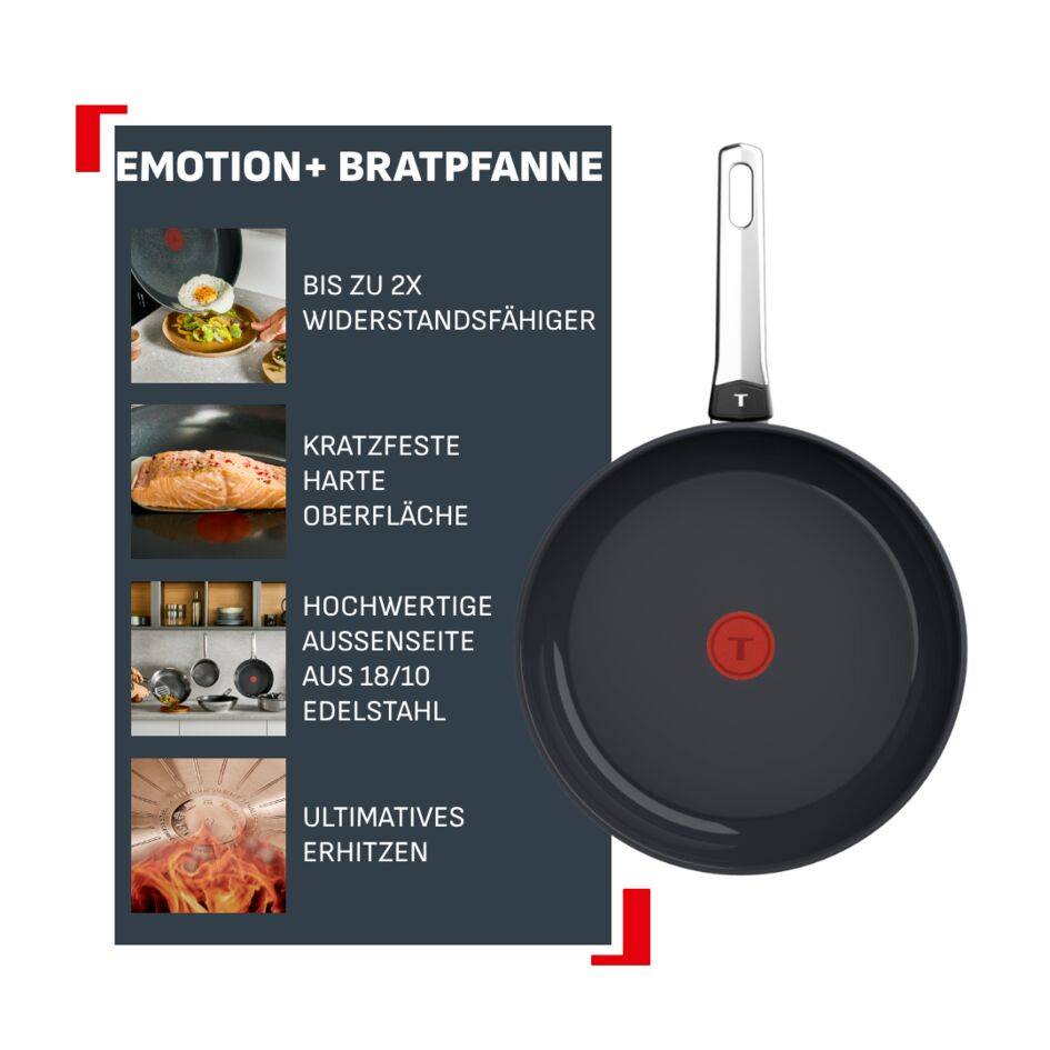 Emotion+ Bratpfanne 28 cm, Premium-Edelstahl, Antihaft-Keramikversiegelung, Induktion, 4-5 Portionen