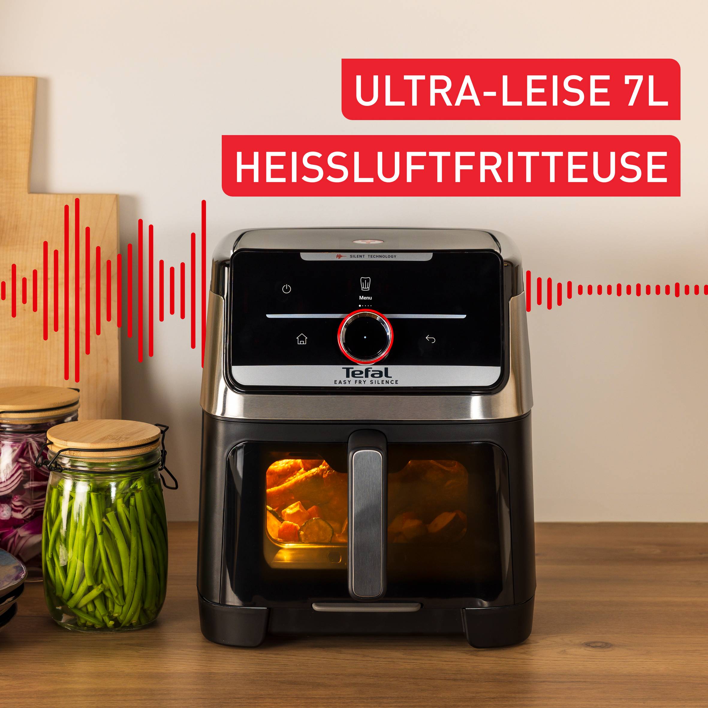 Easy Fry Silence 7L, intelligente und leise Heißluftfritteuse mit abnehmbarer Front, EY876D