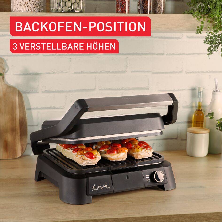 SuperGrill 4in1, Kontaktgrill, Barbecue- & Ofenposition, Plancha