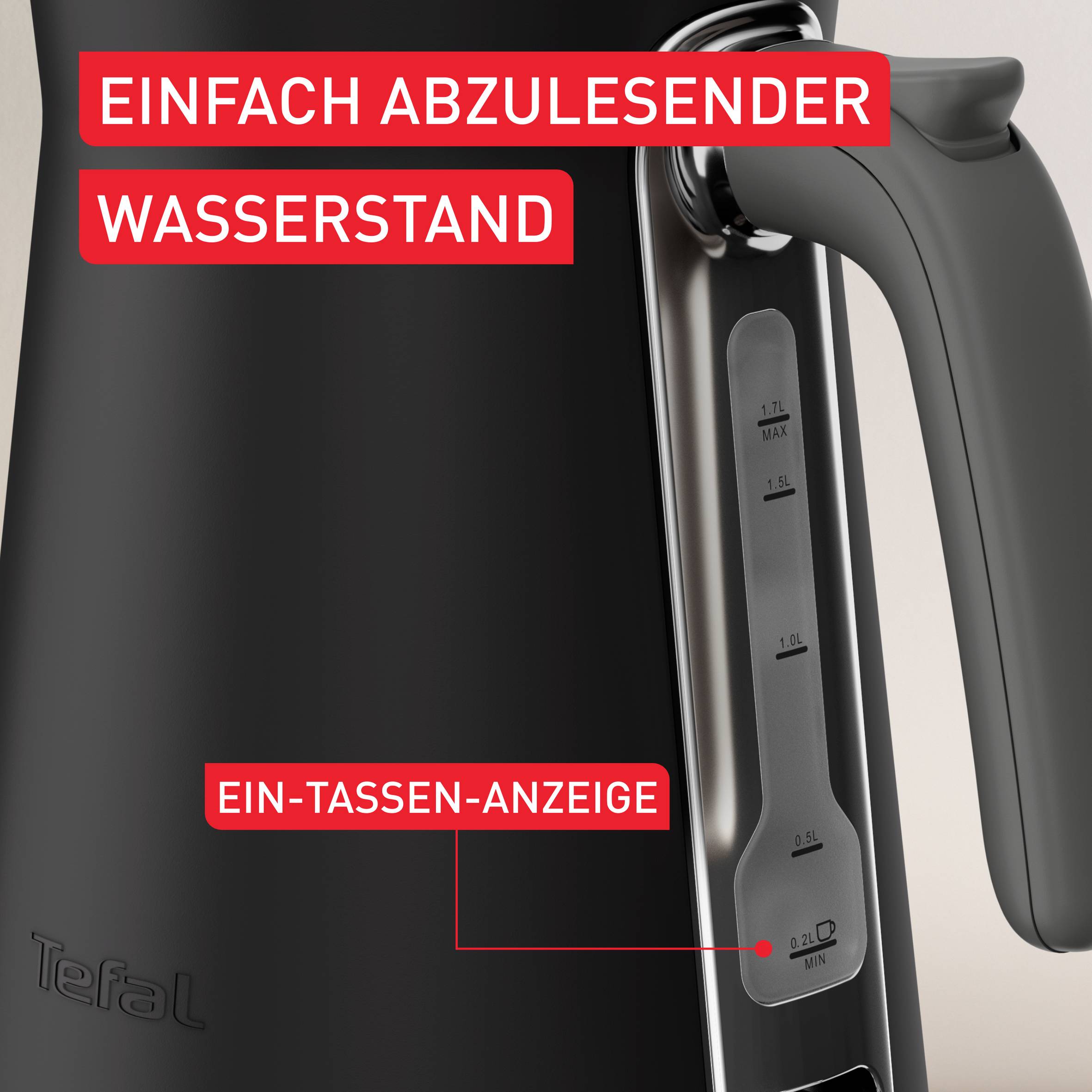 Collection, Edelstahlwasserkocher, Automatische Abschaltung mit Kontrollleuchte, Ein-Tassen-Anzeige, Schwarz