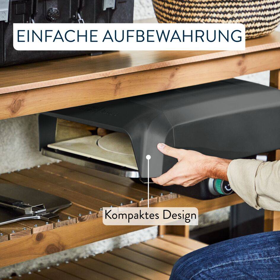 Jamie Oliver by Tefal Pizzaofen für Zuhause, Gas-Pizzaofen, 360° drehbarer Pizzastein