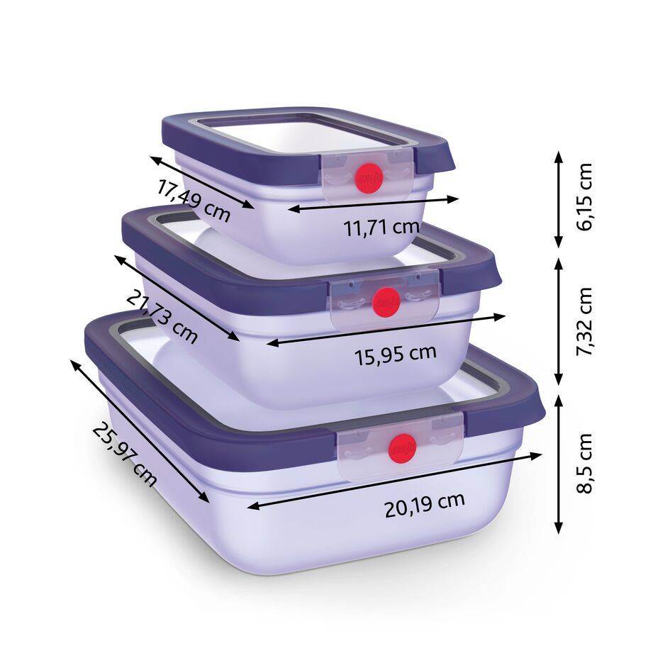 oneClick Frischhaltedosen 3-teiliges Space Saving Set (0,5 / 1,2 / 2,3 L) N12304