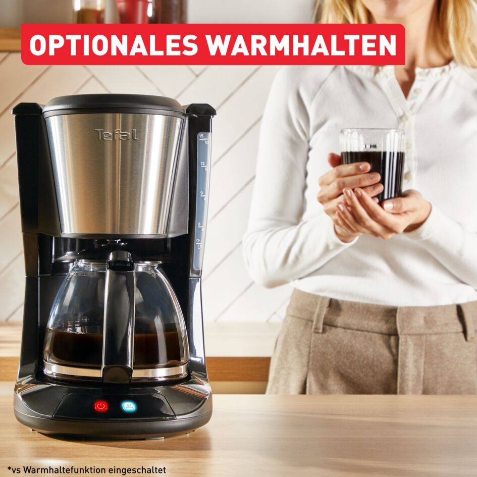 Subito, Filterkaffeemaschine, Optionale Warmhaltefunktion, Permanenter Filter, Schwarz und Edelstahl