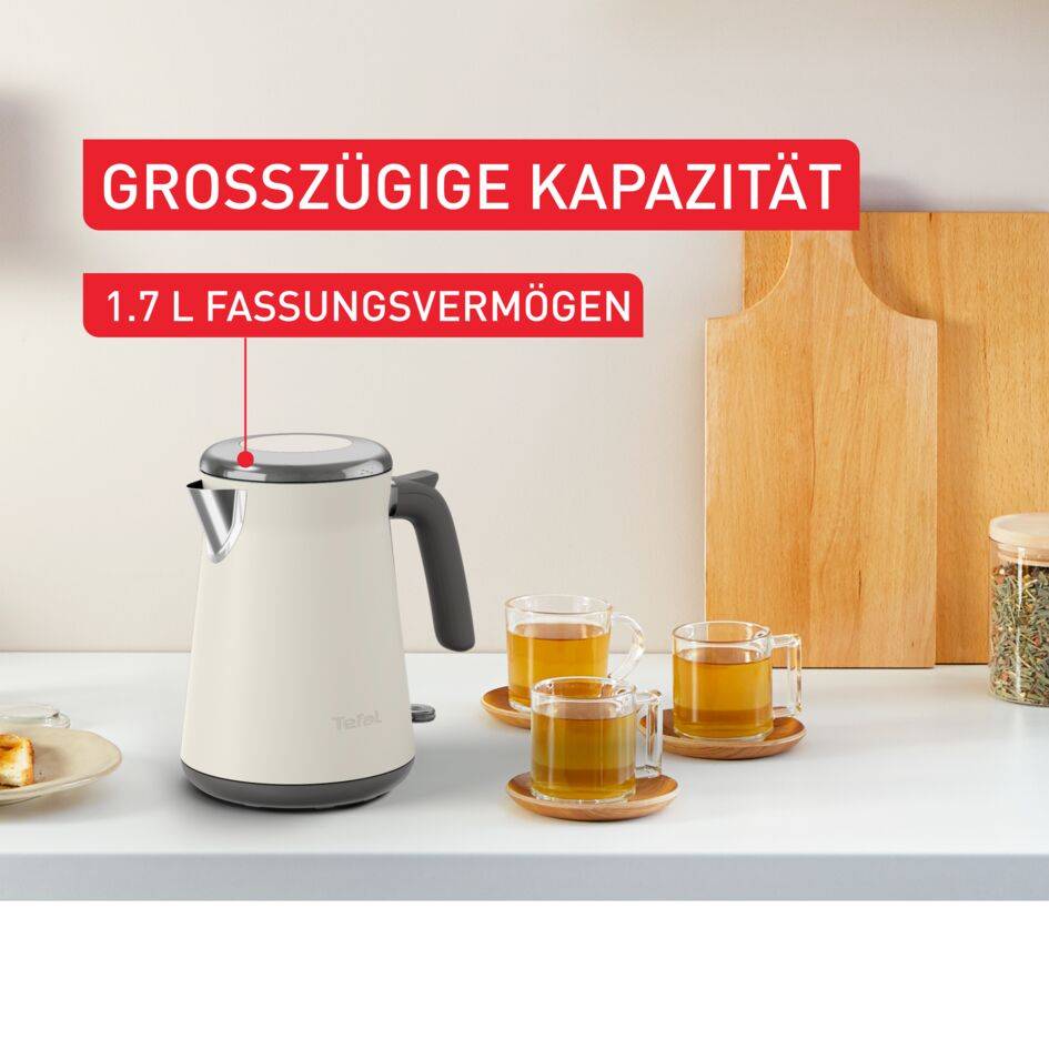 Edelstahlwasserkocher Collection, Automatische Abschaltung mit Kontrollleuchte, Ein-Tassen-Anzeige, Cremebeige-Metallic matt