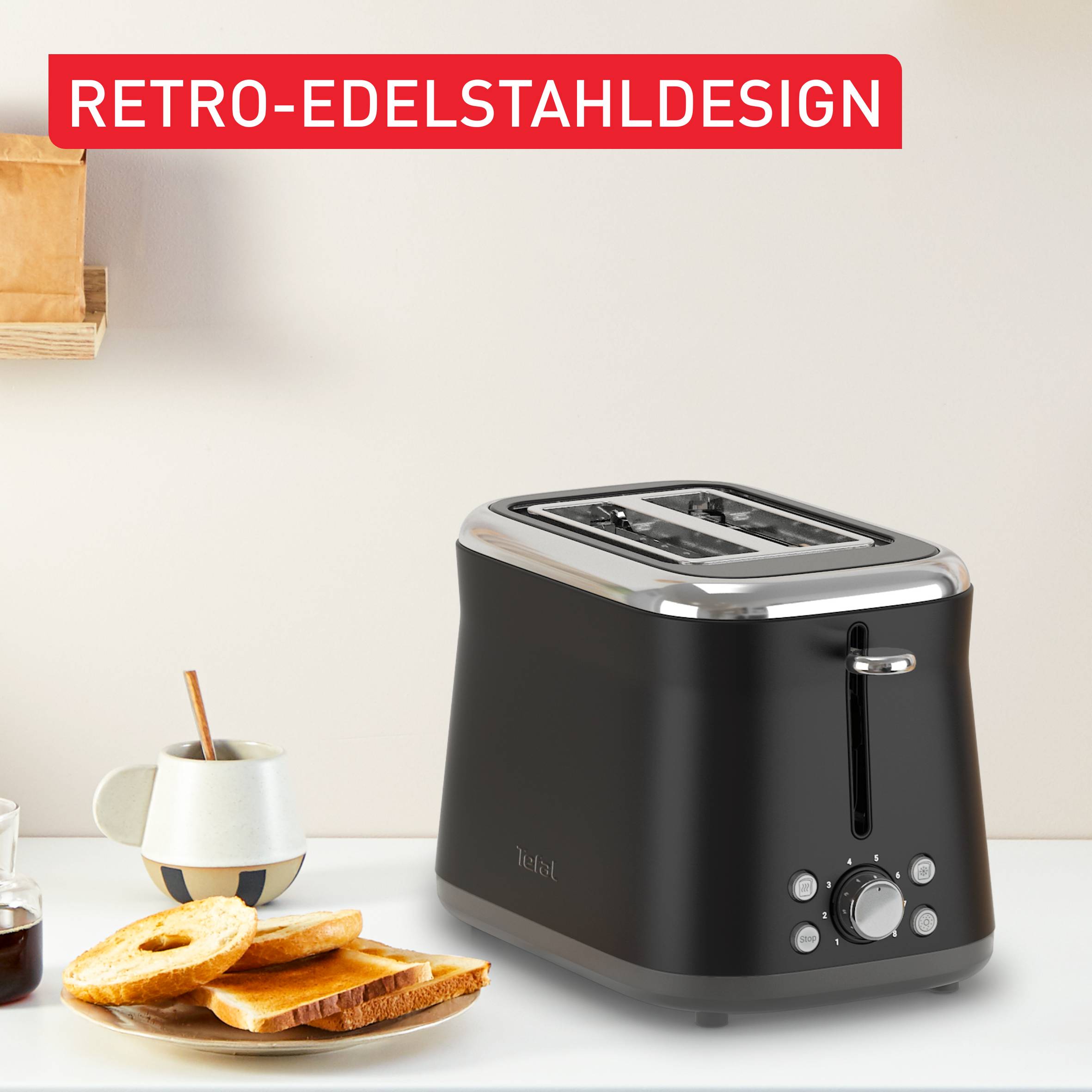 Collection, Doppelschlitztoaster, Retro-Edelstahl, 8 Bräunungsstufen