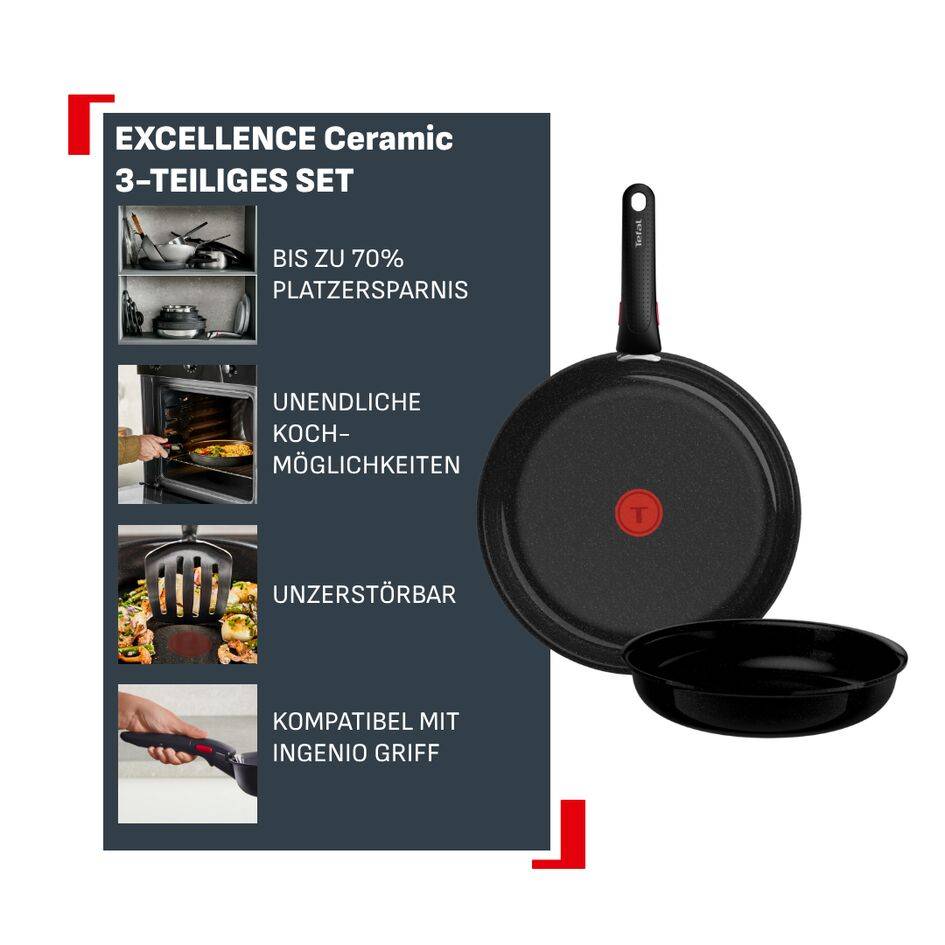 Ingenio Excellence Keramik Unbreakable 3-teiliges Pfannen-Set, FusionCore Versiegelung, L27091