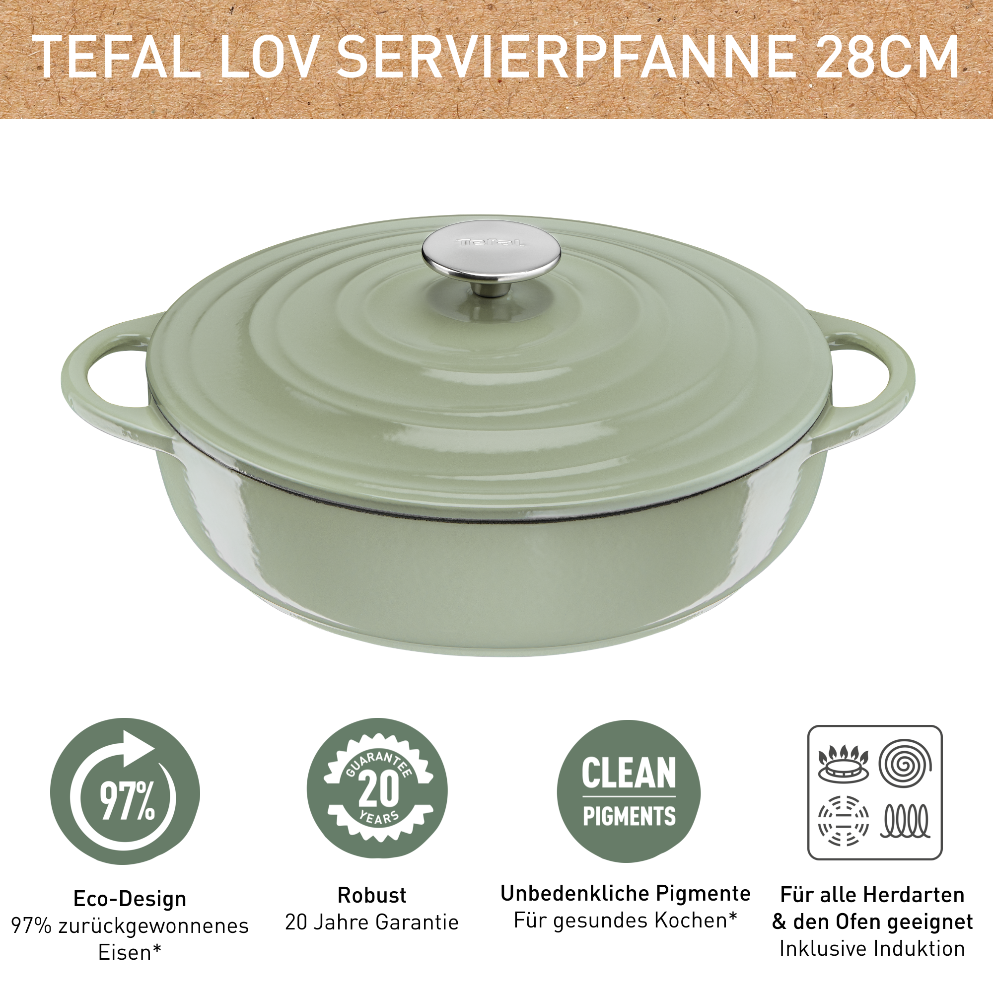 Lov Gusseisen Servierpfanne 28cm hellgrün, E25872