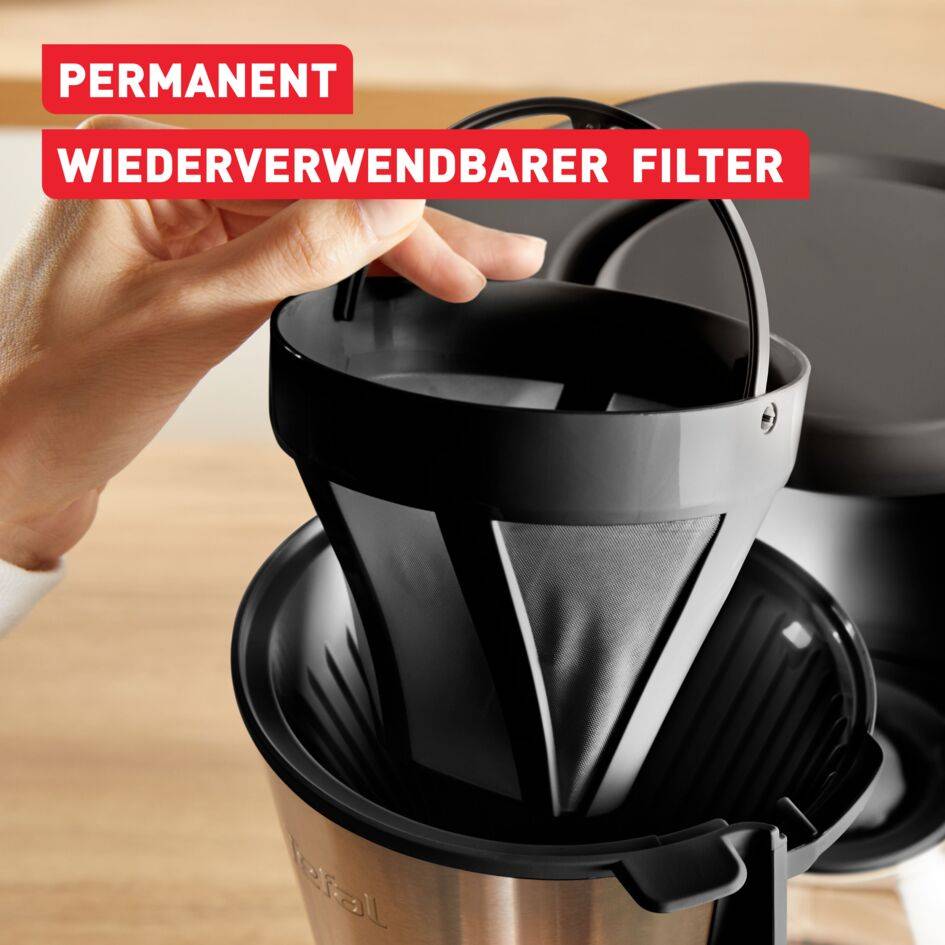 Subito, Filterkaffeemaschine, Optionale Warmhaltefunktion, Permanenter Filter, Schwarz und Edelstahl