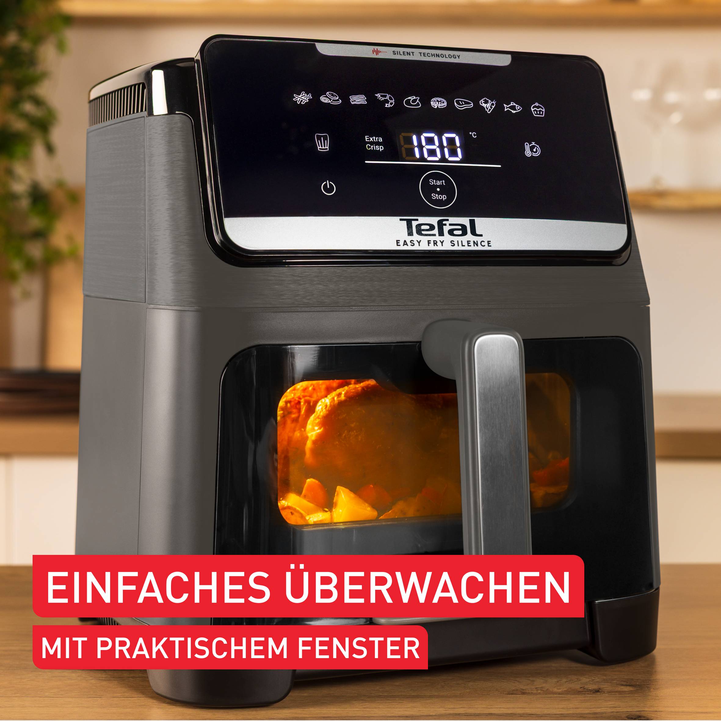 Easy Fry Silence 7L, geräuscharme und kompakte Heißluftfritteuse mit abnehmbarer Front; EY846H