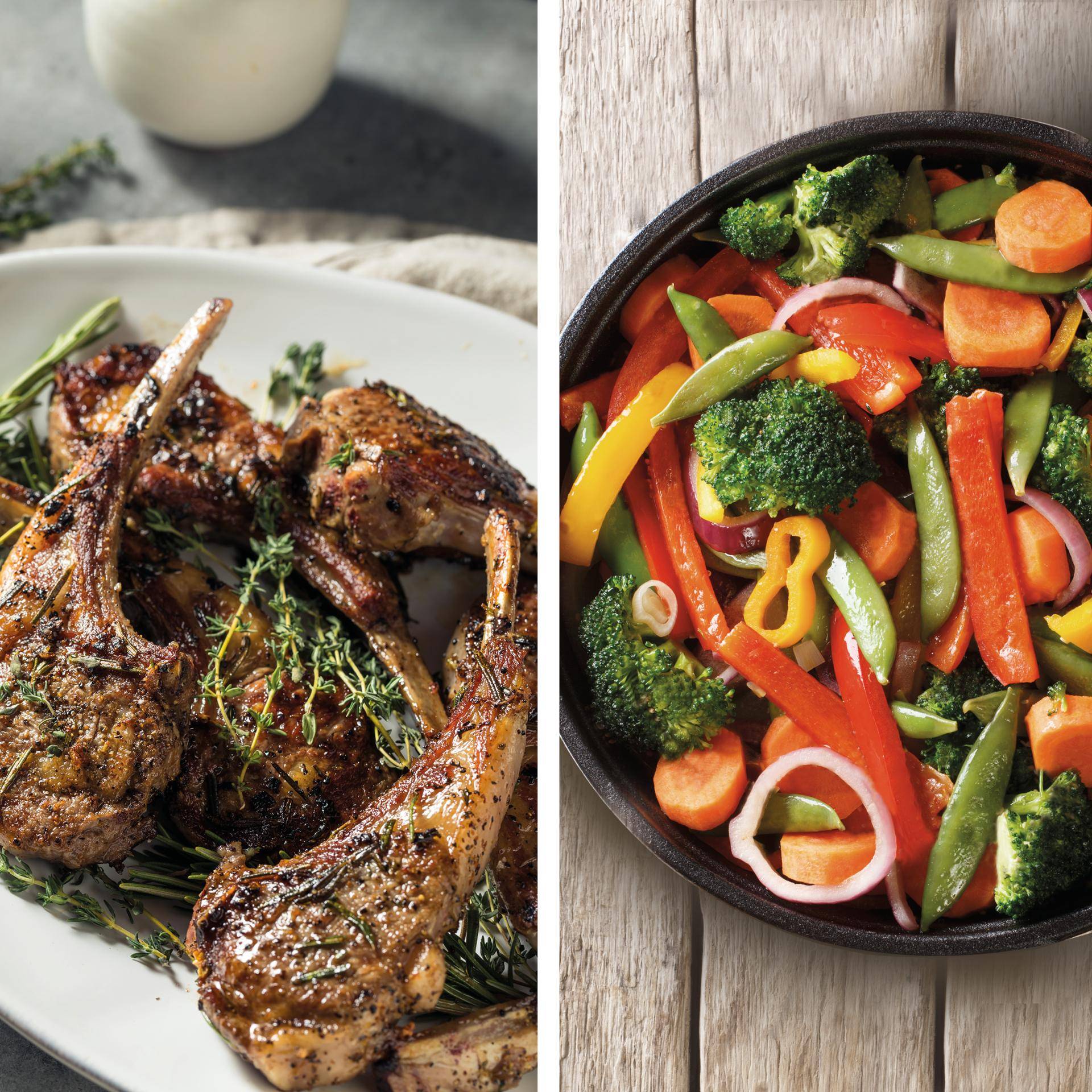 Lammkoteletts und gebratenes Gemüse - Rezepte Dual EasyFry&Grill | Tefal