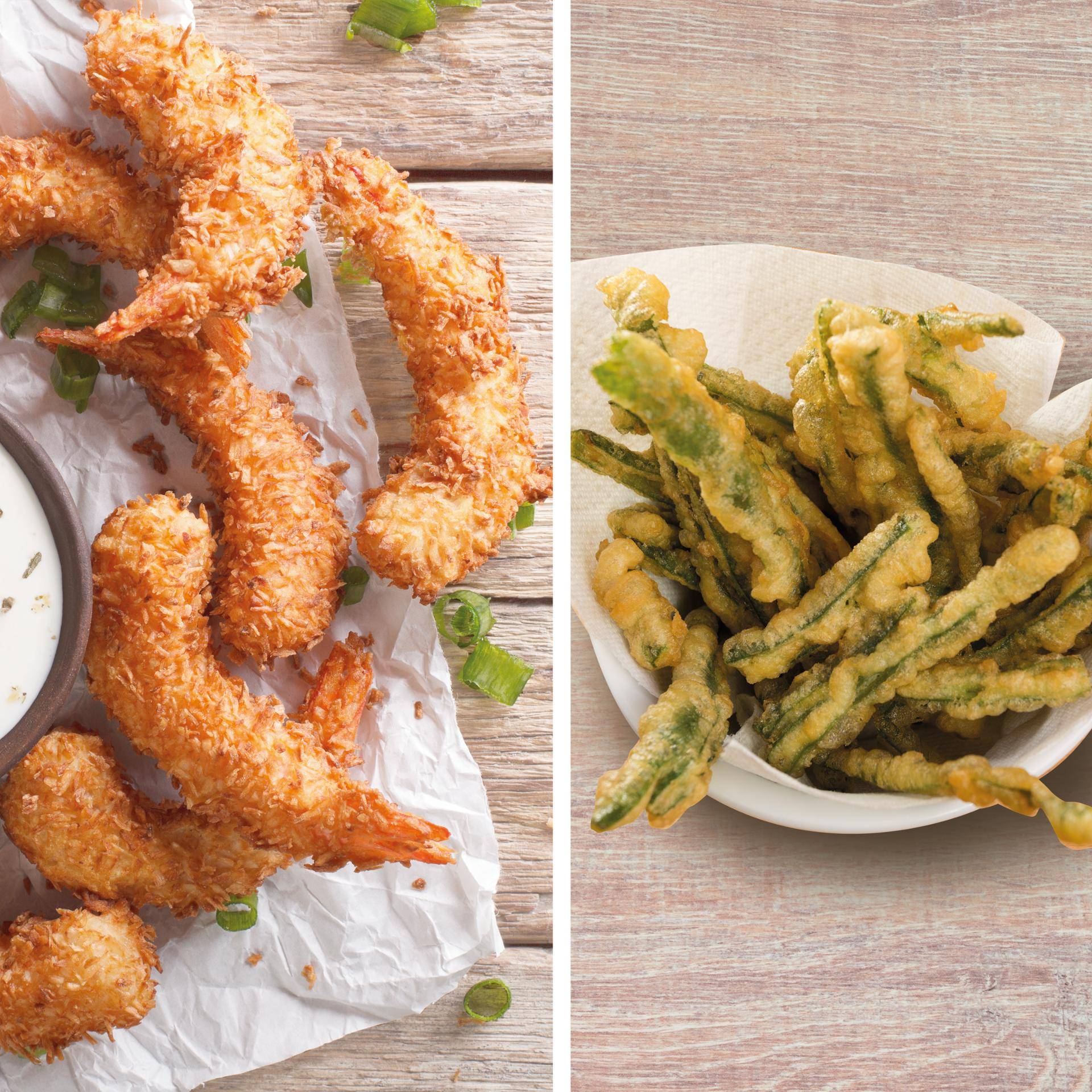 Garnelen im Bierteig und Tempura mit grünen Bohnen - Rezepte Dual EasyFry&Grill | Tefal