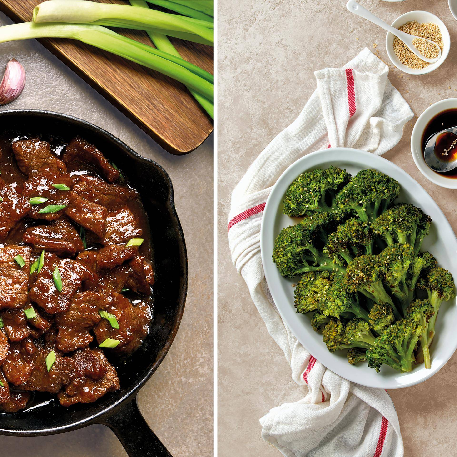 Flankensteak in Sojasauce mit Sesambrokkoli - Rezepte Dual EasyFry&Grill | Tefal