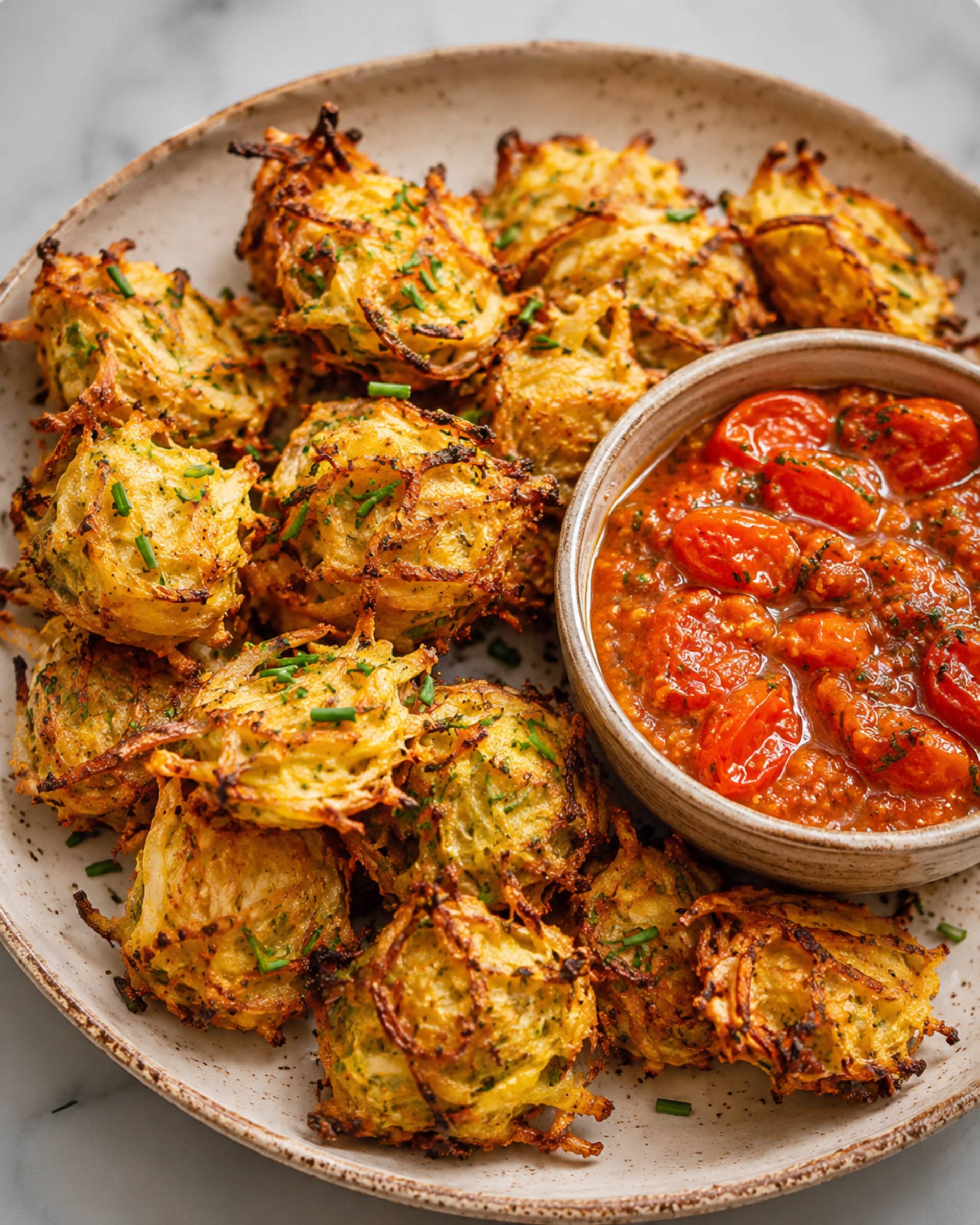 Zwiebel-Pakoras mit Kirschtomaten-Soße - Rezepte Crisp&Go 3P | Tefal