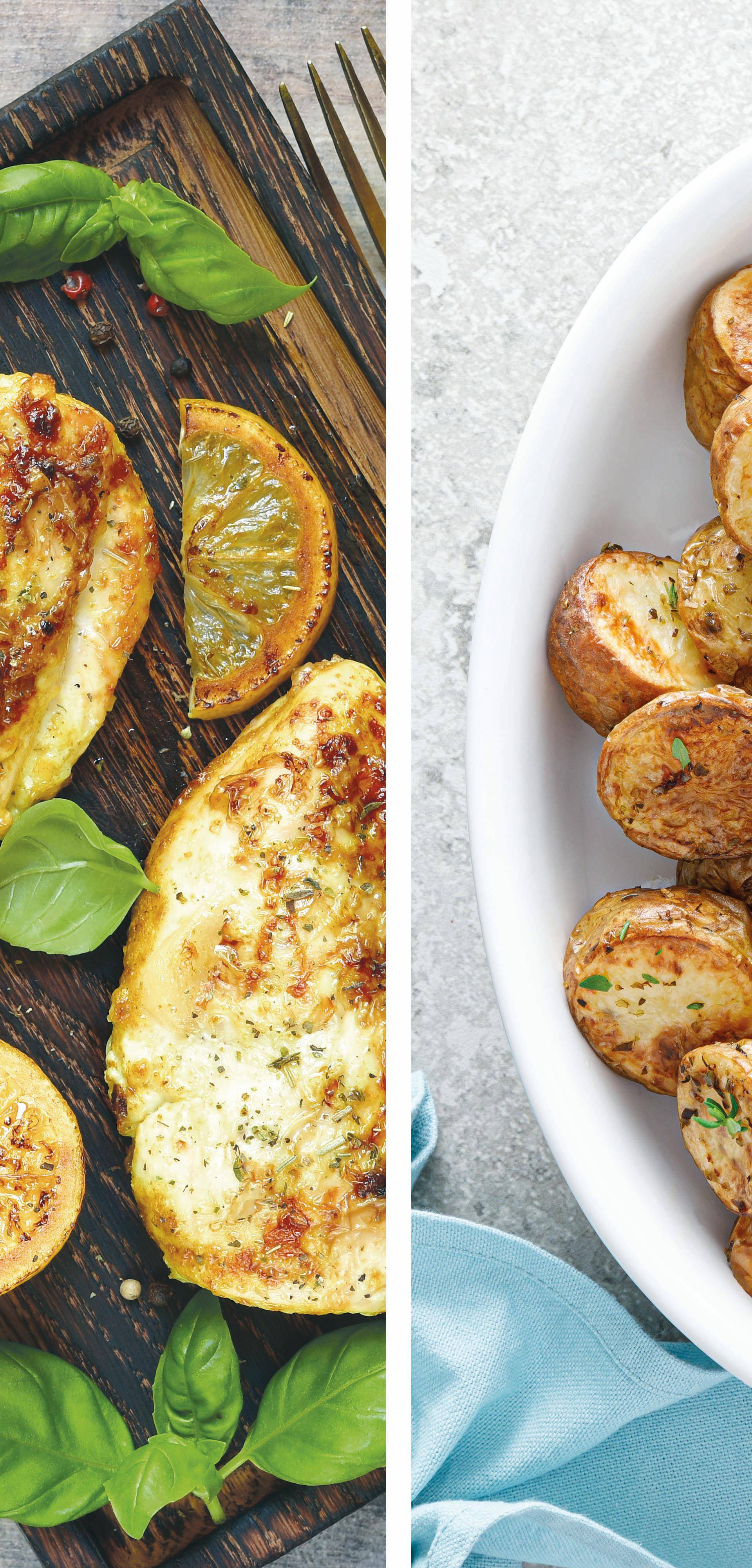 Gegrillte Hähnchenkeulen mit Kartoffeln - Rezepte Dual EasyFry&Grill | Tefal