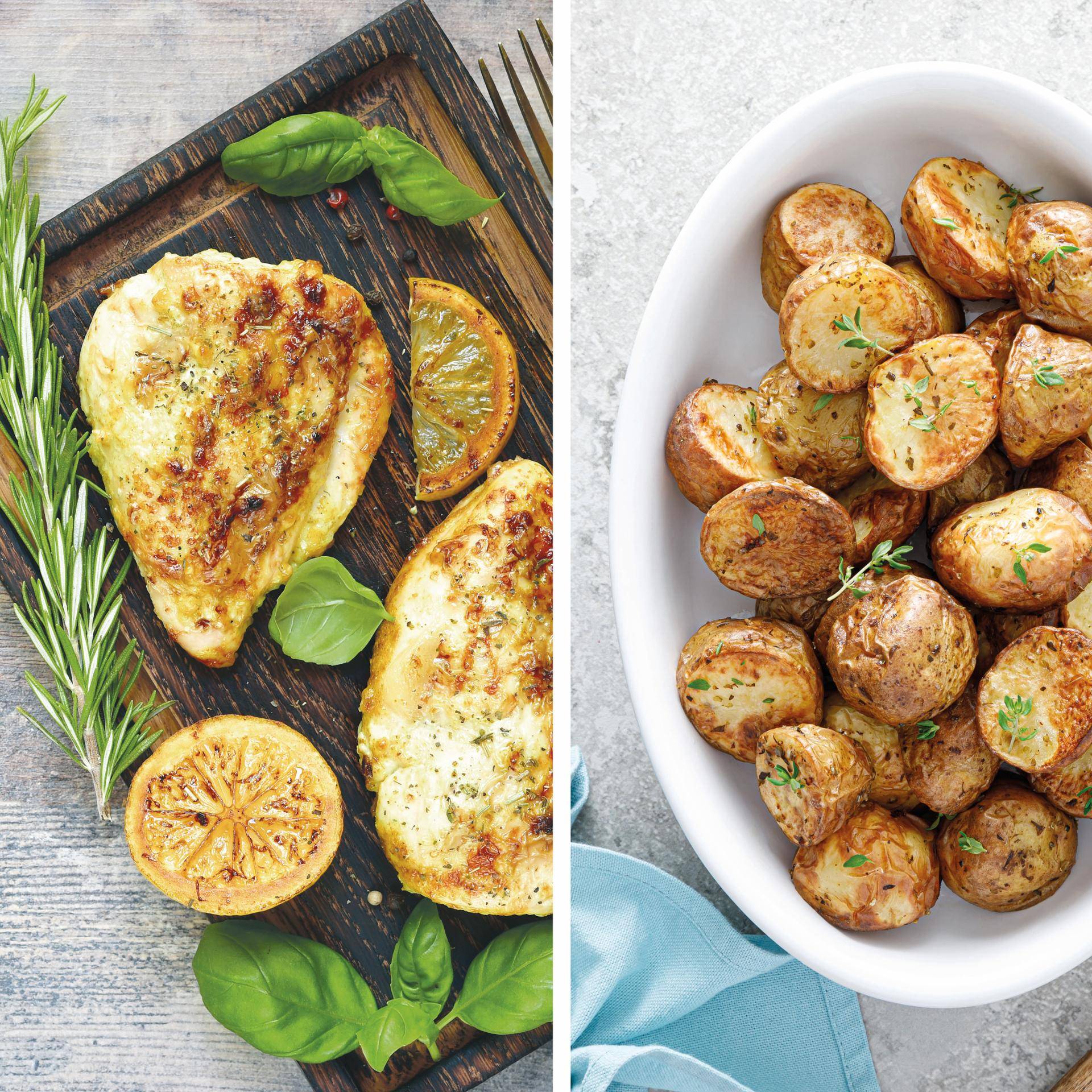 Griechisch gegrilltes Hühnchen mit zitronigen Kartoffeln - Rezepte Easy Fry XL Surface | Tefal