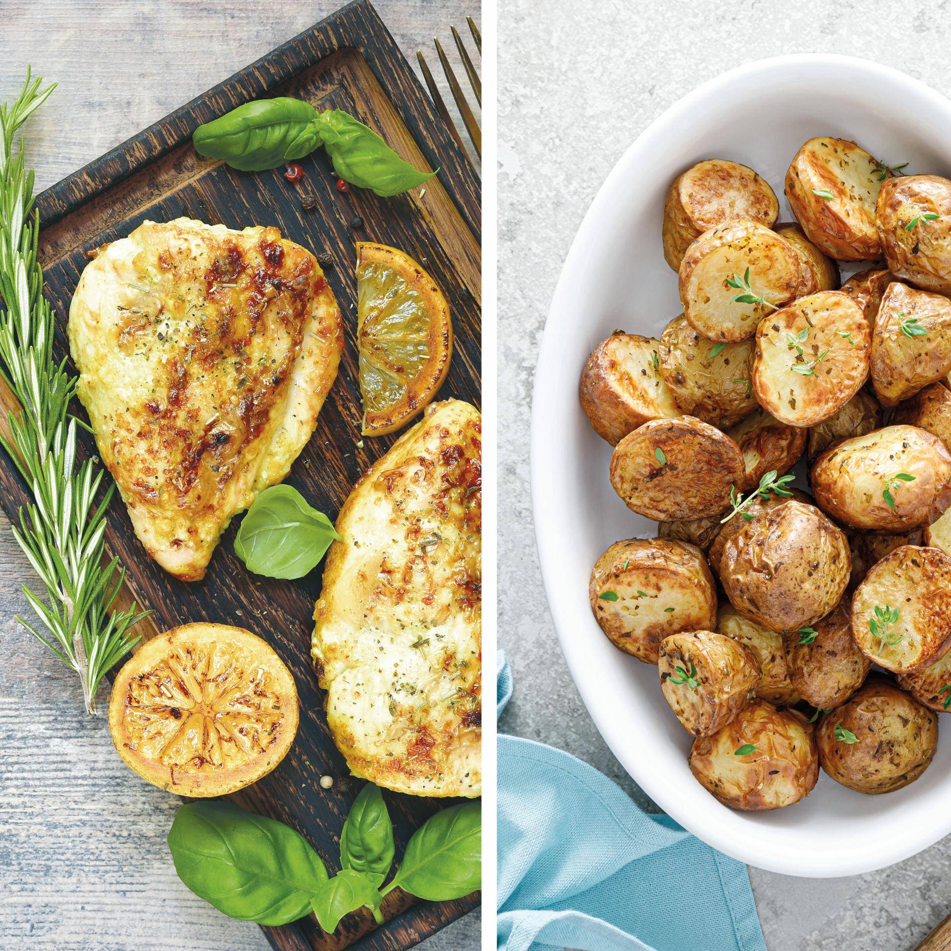 Griechisches gegrilltes Hähnchen und Zitronenkartoffeln - Rezepte Dual EasyFry&Grill | Tefal