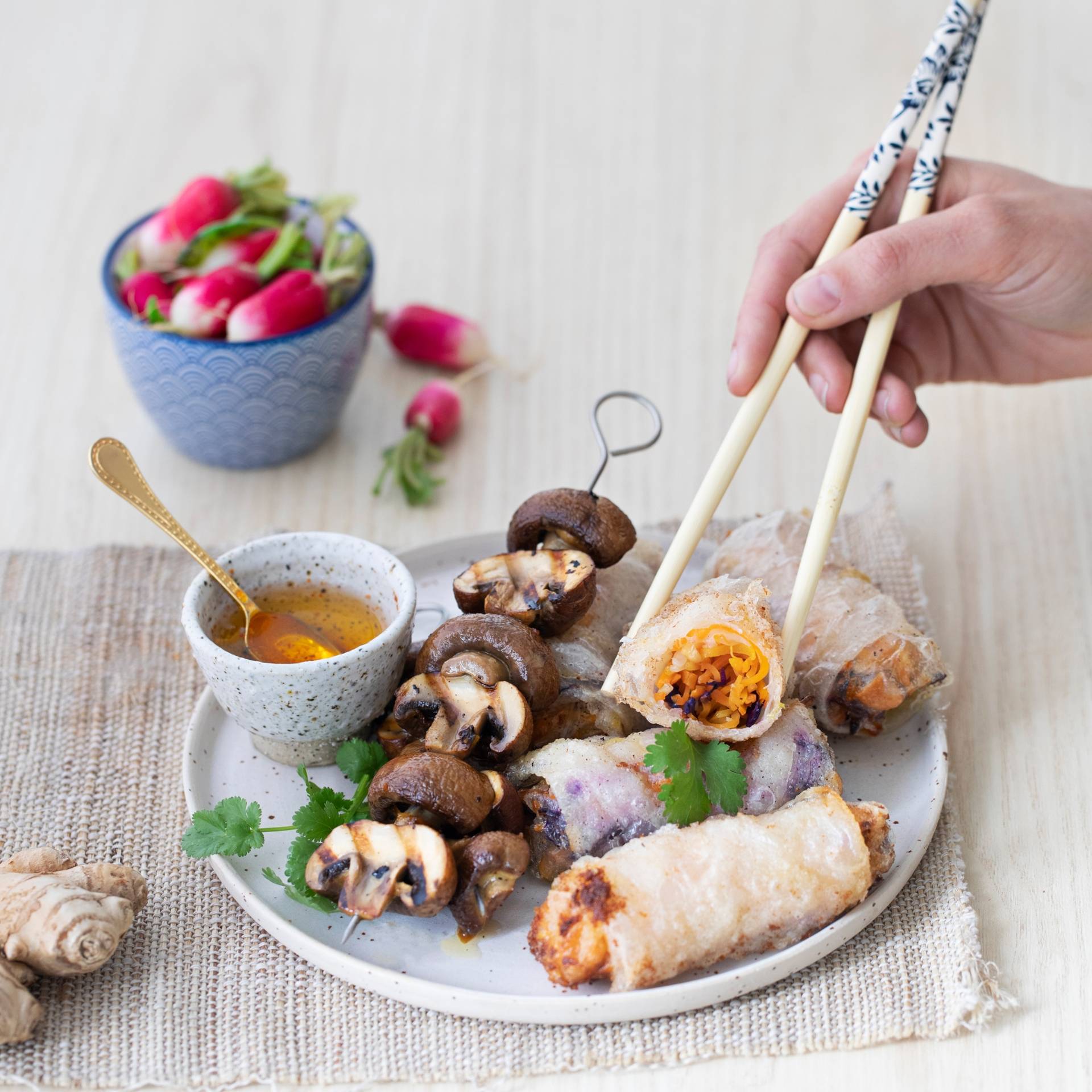 Pilzspieße und vegetarische Frühlingsrollen - Rezepte EASY FRY & GRILL 2 in 1 XXL | Tefal