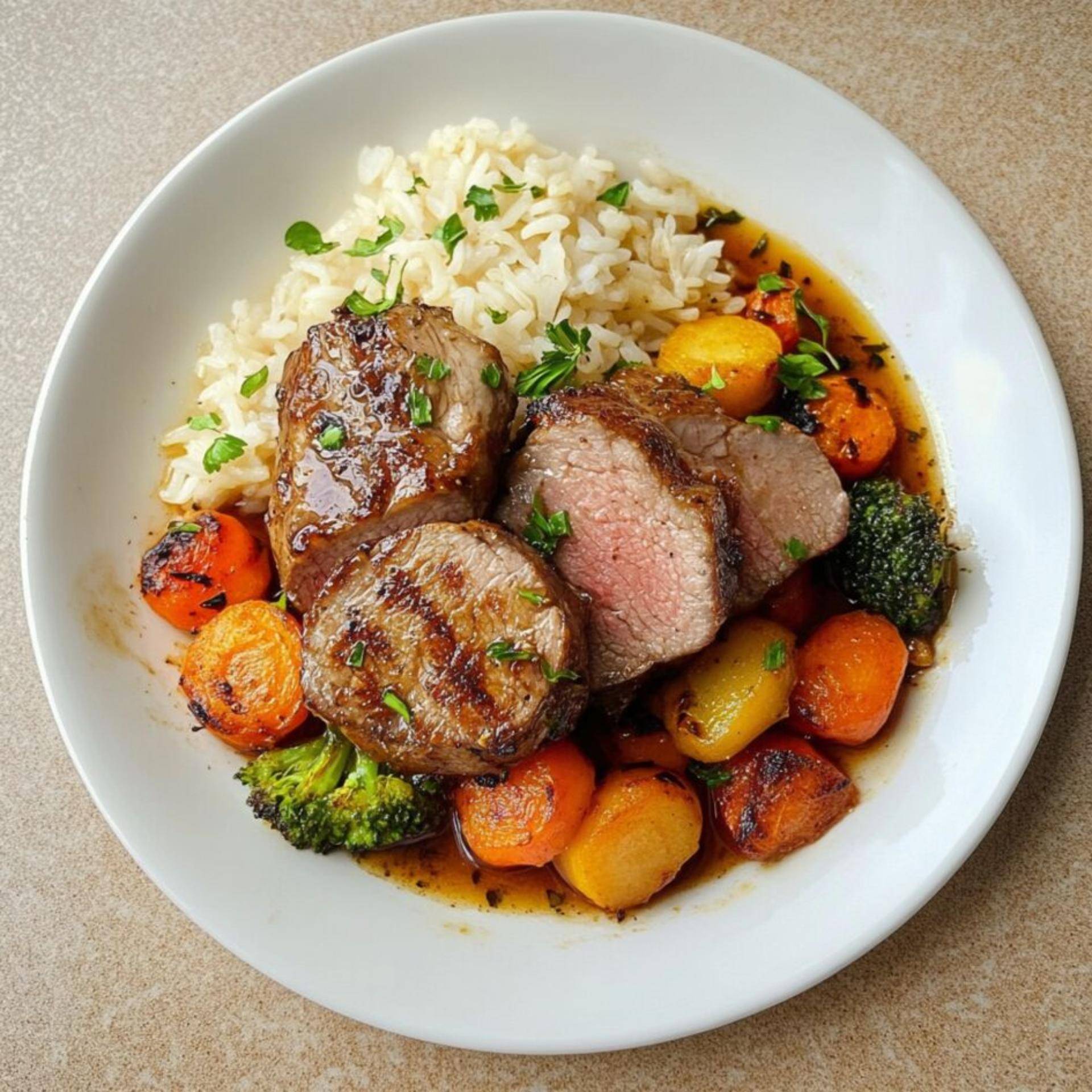 Glasierter Kalbsbraten, Gemüse und Reis - Rezepte Smartcook Fry | Tefal
