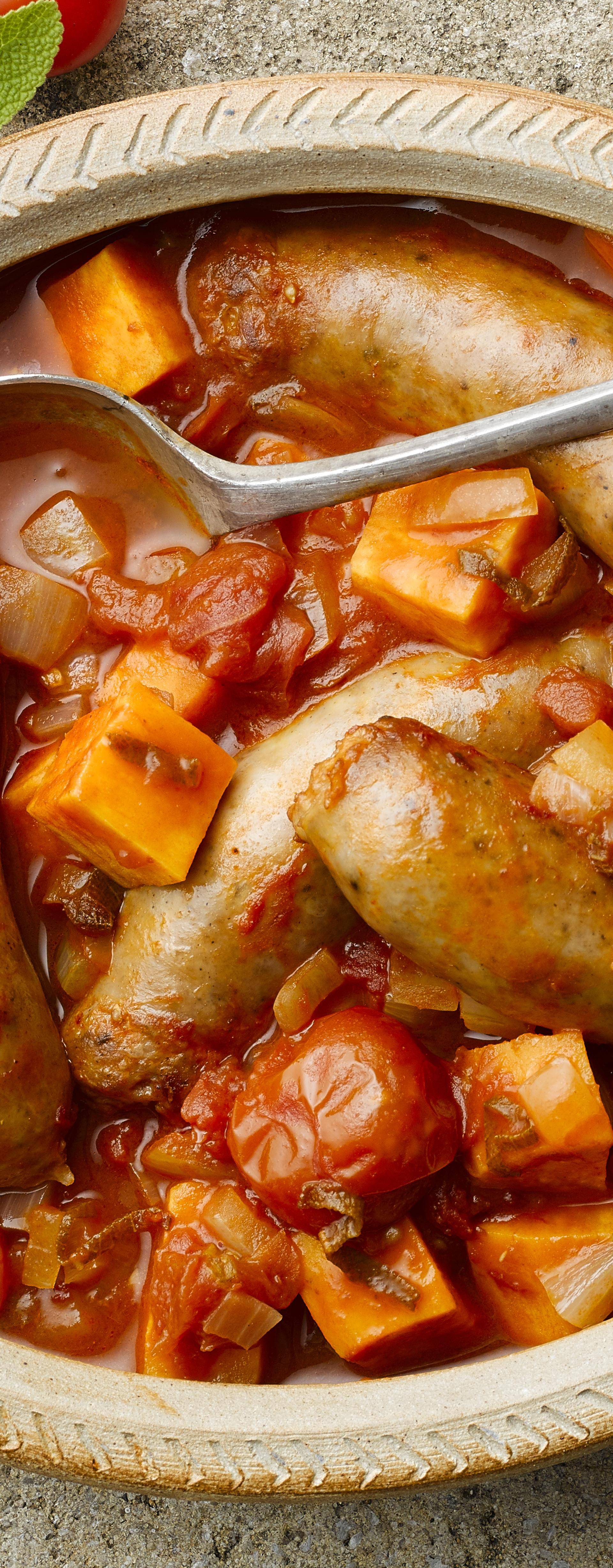 Bratwurst- und Süßkartoffel-Eintopf - Rezepte Smartcook Fry | Tefal