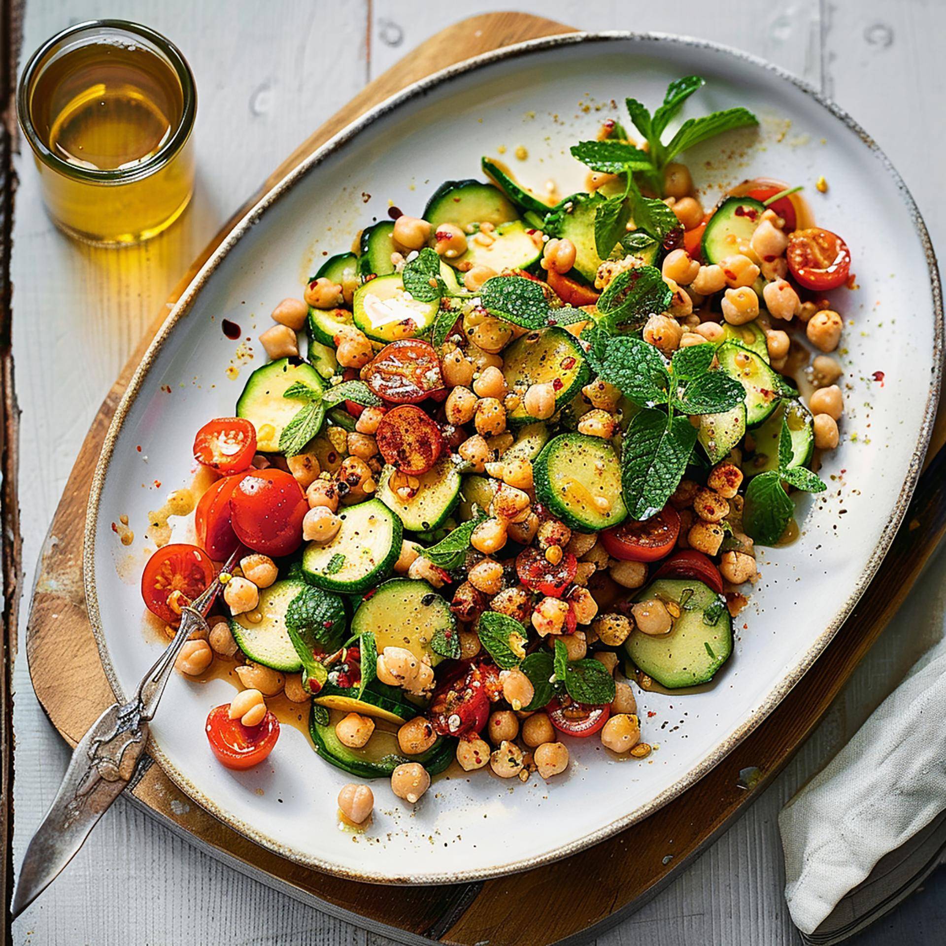 Bunter Zucchini-Kichererbsensalat mit Minze - Rezepte Multicook actifry | Tefal
