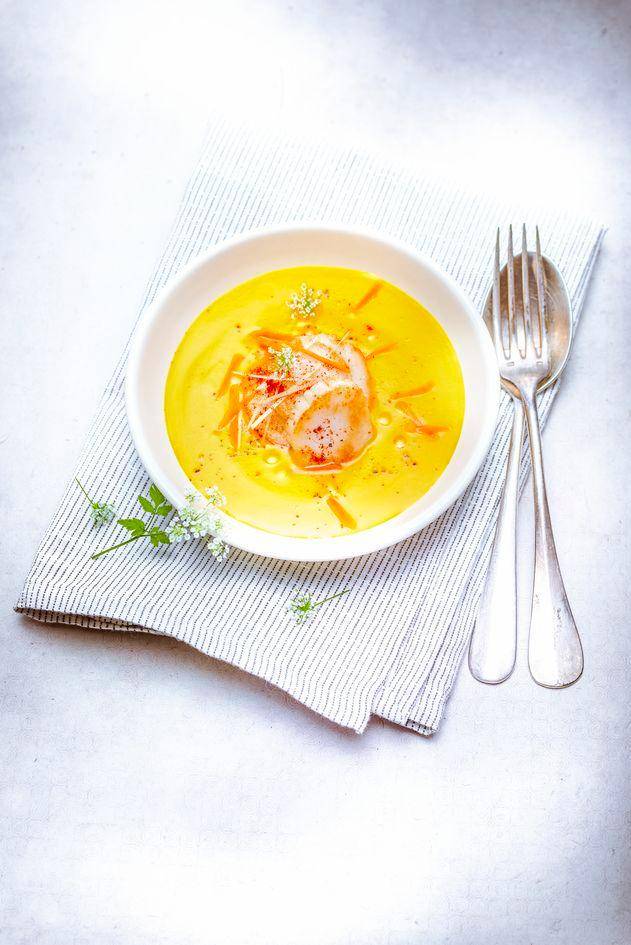 Suppe mit Karotten, Zitronengras, Kokosnuss und gebratener Jakobsmuschel - Rezepte Perfectmix Cook | Tefal