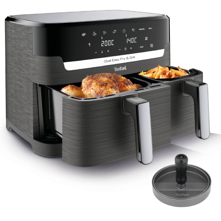 Dual Easy Fry & Grill im Set mit passendem Zubehör und Ice Force Messer